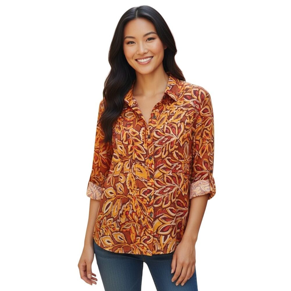 Ava & Grace Women's Multicolor 3/4 Sleeve Collared Blouse Size S